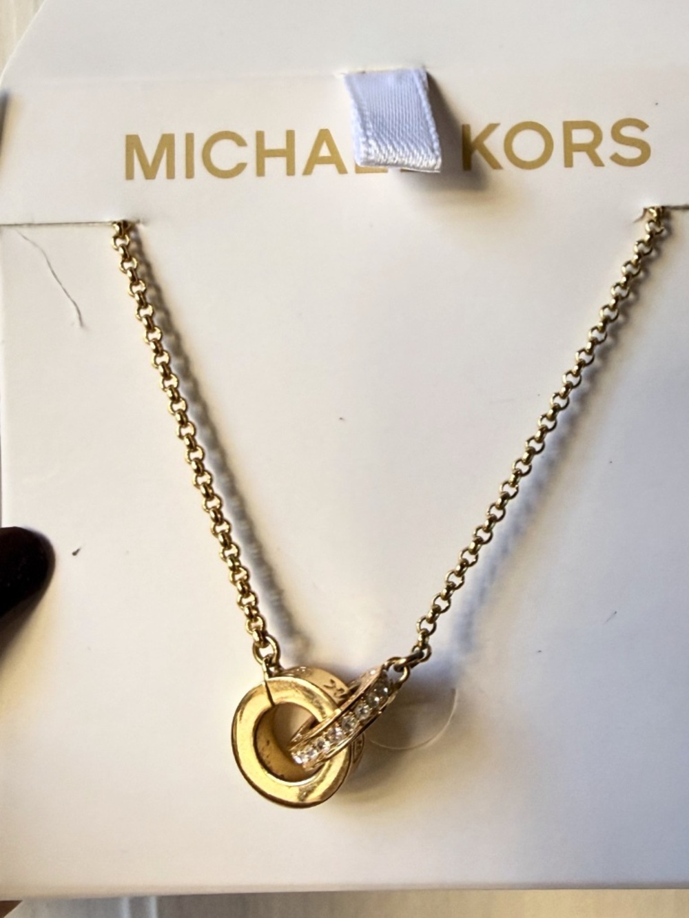 Michael Kors 14k Gold Plated Interlocking-Circles Rhinestone Necklace - Picture 5 of 9